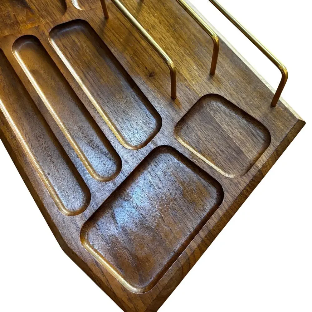 Vintage walnut desk or dresser caddy mid century home decor organizer unisex men